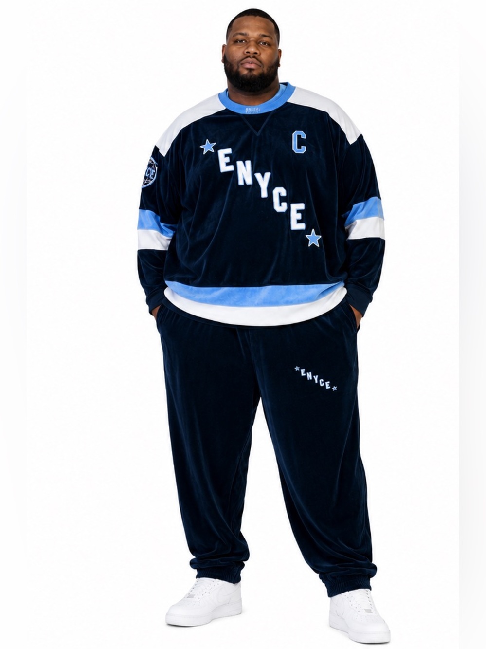 Enyce Velour Tracksuit Set Navy Blue Ice Hockey Jersey & Joggers 3XL